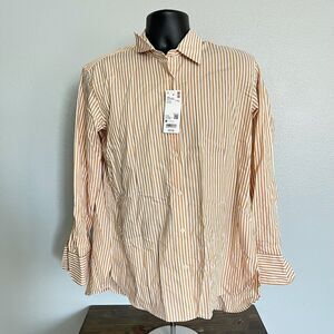 Uniqlo Orange Striped Button Up Shirt Womens M Long Sleeve Casual Cotton NWT